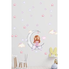 Kt Grup Minik Peri Kalpler Bulutlar ve Yıldızlar Kız Çocuk Odası Duvar Sticker Seti