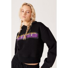 Regular Fit Normal Kesim Kapüşonlu İçi Polarlı Siyah Sweatshirt