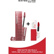 Maybelline New York Super Stay Vinyl Ink Uzun Süre Kalıcı Likit Parlak Ruj 40 Witty & Maybelline Mini Matte Ink