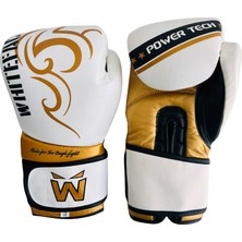 Whiteface Power Tech Deri Boks-Kickboks-Muay Thai Eldiveni (Beyaz-Gold) 10-12 Oz.