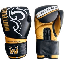 Whiteface Power Tech Deri Boks-Kickboks-Muay Thai Eldiveni (Siyah-Gold) 10-12 Oz.