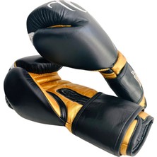 Whiteface Power Tech Deri Boks-Kickboks-Muay Thai Eldiveni (Siyah-Gold) 10-12 Oz.