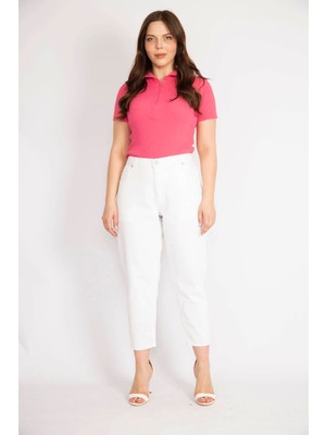 Şans Kadın Beyaz Büyük Beden 5 Cepli Kot Pantolon