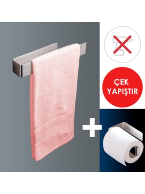 Bermega Inox Paslanmaz Çelik Havluluk ve Selpaklık, Ikili Takım Banyo Aksesuarı, Yapışkanlı