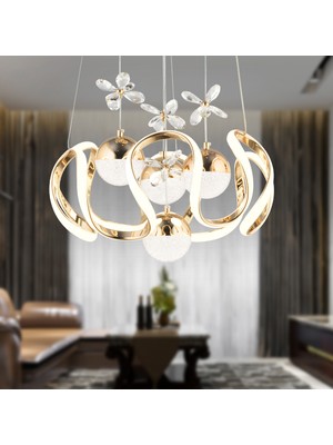 Apliqa Jonas Gold 3 Renkli 103 Watt Kristal Ledli Modern Oturma Odası Salon Sarkıt Avize