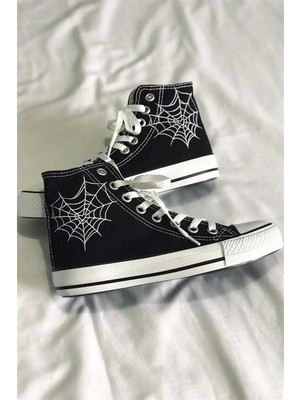 Lideral Heart Spider Web Kanvas Chuck Taylor  Baskılı Unisex Boğazlı Bağcıklı Ayakkabı