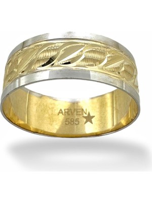 MaGold Lazer Işlemeli 7 mm 14 Ayar Altın Alyans Yüzük