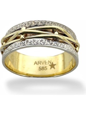 MaGold Hasır Sepet Örme El Üretim Özel Tasarım 14 Ayar Altın Alyans Yüzük