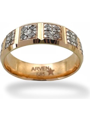 MaGold El Üretim Pırlanta Model Mıhlama Taşlı 14 Ayar Altın Alyans Yüzük