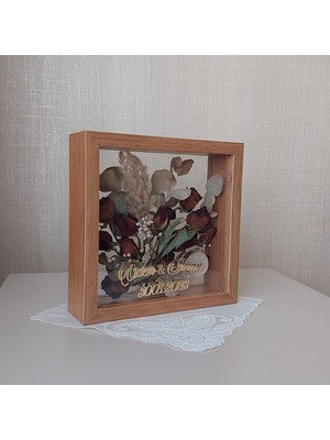 Verda Çerçeve Bambu Isimli 25X25 cm Çift Yönlü Anı Çerçevesi! Gül Kutusu Şeffaf Gül Kutusu
