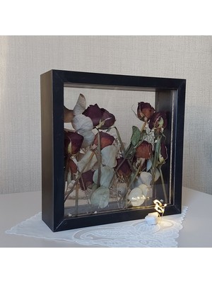 Verda Çerçeve Siyah Ledli 25X25 cm Çift Yönlü Anı Çerçevesi! Gül Kutusu Şeffaf Gül Kutusu