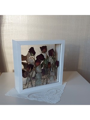 Verda Çerçeve Beyaz 25X25 cm Çift Yönlü Anı Çerçevesi! Gül Kutusu Şeffaf Gül Kutusu