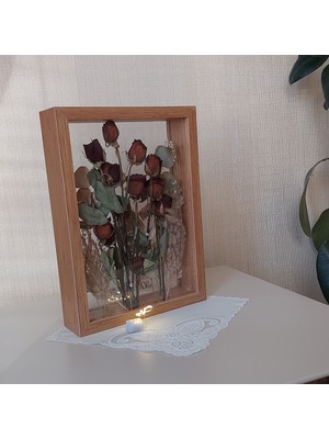 Verda Çerçeve Bambu Ledli 25X35 cm Çift Yönlü Anı Çerçevesi! Gül Kutusu Şeffaf Gül Kutusu