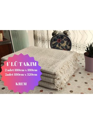 A.Z.H. Windores Çok Amaçlı Natural A.Krem 4'lü Takım Koltuk, Kanepe, Divan,Çekyat Için Dekoratif Koltuk Örtüsü