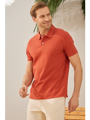 Odelon Erkek Basic Polo Yaka Tişört (Regular Fit) Kiremit