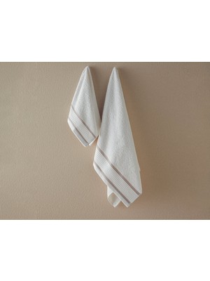 English Home Moka Pamuklu Bordürlü Yüz Havlusu Seti 50X80+30X45 cm Ekru-Bej