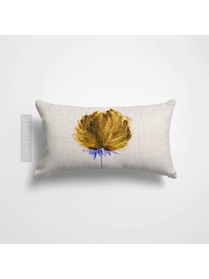 Çiçek Desenli Hardal Renk Çift Taraflı Dekoratif Yastık Kılıfı 32 x 55 cm