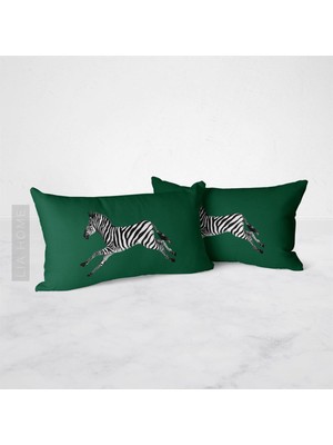 Yeşil Zebra Desenli Çift Taraflı Dekoratif 2'li Yastık Kılıfı Seti 32 x 55 cm