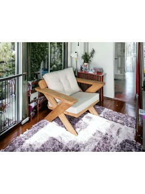 Zerka Concept Berlin Masif Ahşap Bahçe Balkon Koltuk Kestane Ağacı - 1 Adet Tekli Koltuk Krem A.t.