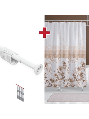 Tropik Home Çiçekli Banyo Perdesi Askı Hediyeli 180X200CM Tek Kanat Duş Perdesi, Renkli Banyo Duş Perdesi