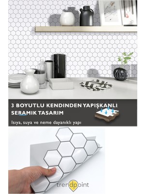 Trendpoint 1Adet 3D 30×30CM Mutfak Tezgah Arası Kaplama Kendinden Yapışkanlı Balpeteği Beyaz Görünüm