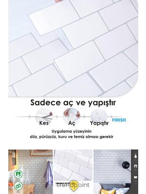 Trendpoint 3D 30×30CM Mutfak Tezgah Arkası Kaplama Kendinden Yapışkanlı Beyaz Seramik Görünüm Banyo