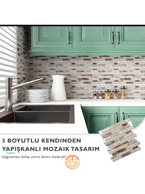 Technosmart 1Adet 3D Kendinden Yapışkanlı 30×30CM Kaplama Mozaik Görünüm Pvc Duvar Sticker Mutfak Banyo