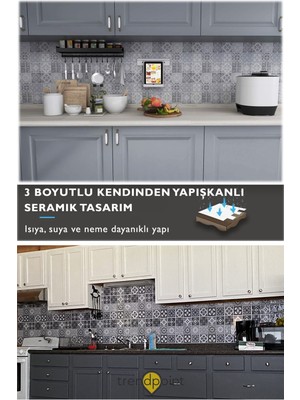 Trendpoint 3D 30×30CM Mutfak Tezgah Arkası Kaplama Pvc Kendinden Yapışkanlı Seramik Görünümlü Banyo