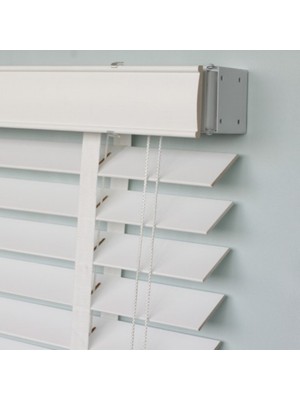 YS Perde Tasarım Wooden Blinds %100 Doğal Ahşap Jaluzi Perde 50MM, Alüminyum Kasalı Jaluzi - Beyaz Kurdelalı