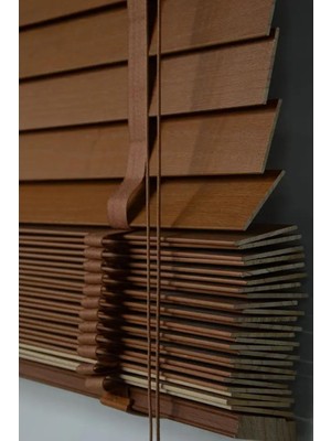 Wooden Blinds %100 Doğal Ahşap Jaluzi Perde 50MM, Alüminyum Kasalı Jaluzi - Ceviz Kurdelalı