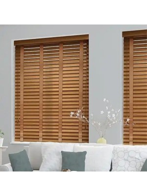 Wooden Blinds %100 Doğal Ahşap Jaluzi Perde 50mm, Alüminyum Kasalı Yüksek Kaliteli - Kurdelalı