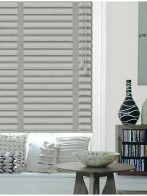 YS Perde Tasarım Wooden Blinds %100 Doğal Ahşap Jaluzi Perde 50MM, Alüminyum Kasalı Jaluzi - Vizon Kurdelalı