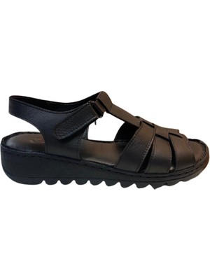 Neon AKM-008 Kadın Siyah Hakiki Deri Sandalet