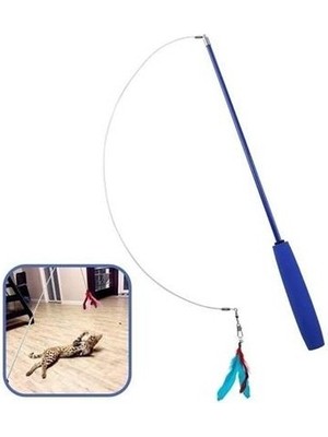 Teleskopik Tüylü ve Çanlı Boyu Ayarlanabilir Elastik Eğlenceli Peluş Kedi Oyun Oltası