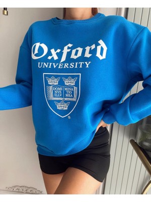 Amor Face Özel Tasarım Oxford Baskılı 3 Iplik Şardonlu %100 Pamuk Oversize Kadın Sweatshırt