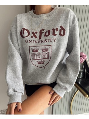 Amor Face Özel Tasarım Oxford Baskılı %100 Pamuk 3 Iplik Şardonlu Oversize Kadın Sweatshırt