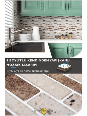 Trendpoint 3D 30×30CM Mutfak Tezgah Arkası Kaplama Pvc Kendinden Yapışkanlı Mozaik Görünüm Banyo