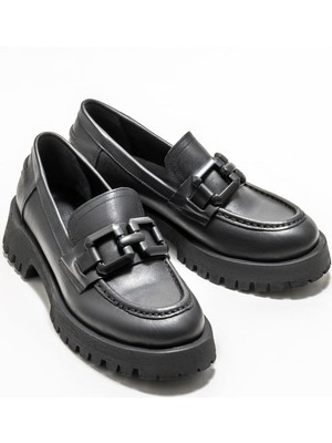 Elle Shoes Siyah Deri Kadın Loafer