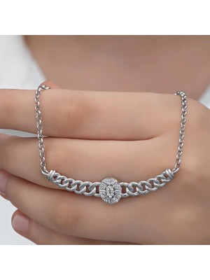 Gumush Gümüş Gurmet Zincirli Oval Baget Taşlı Kadın Kolye