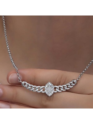Gumush Gümüş Gurmet Zincirli Baget Taşlı Kadın Kolye