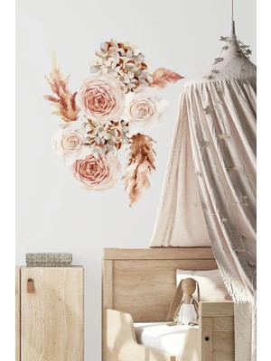 Kt Grup Pastel Renk Boho Çiçekler Modern Duvar Sticker Seti