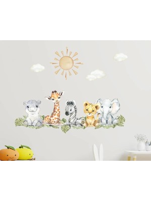 Kt Grup Renkli Yavru Hayvanlar Duvar Sticker Seti 75 x 125 cm PVC Çocuk Odası için Folyo