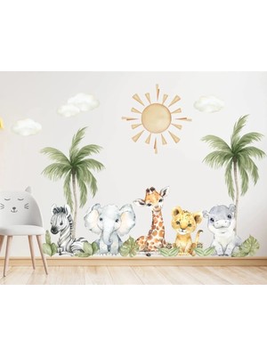 Kt Grup Yavru Hayvanlar Temalı Renkli Çocuk Odası Duvar Sticker Seti PVC 75 x 125 cm