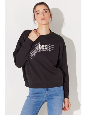 Lee Relaxed Fit Geniş Kesim %100 Pamuk Bisiklet Yaka Şardonlu Antrasit Sweatshirt