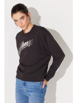 Lee Relaxed Fit Geniş Kesim %100 Pamuk Bisiklet Yaka Şardonlu Antrasit Sweatshirt