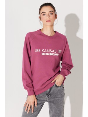 Lee Oversize Fit Geniş Kesim Bisiklet Yaka Şardonlu Koyu Pembe Sweatshirt