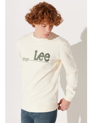 Lee Regular Fit Normal Kesim %100 Pamuk Bisiklet Yaka Şardonlu Ekru Sweatshirt