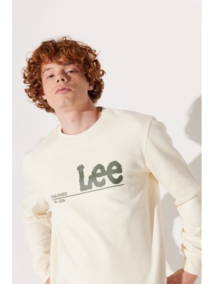 Lee Regular Fit Normal Kesim %100 Pamuk Bisiklet Yaka Şardonlu Ekru Sweatshirt