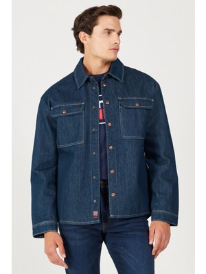 Wrangler Loose Fit Rahat Kesim %100 Pamuk Koyu Mavi Uzun Kollu Jean Kot Gömlek