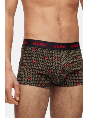 Hugo Streç Pamuklu Logo Şeritli 3 Pack Boxer Erkek Boxer 50480170 345